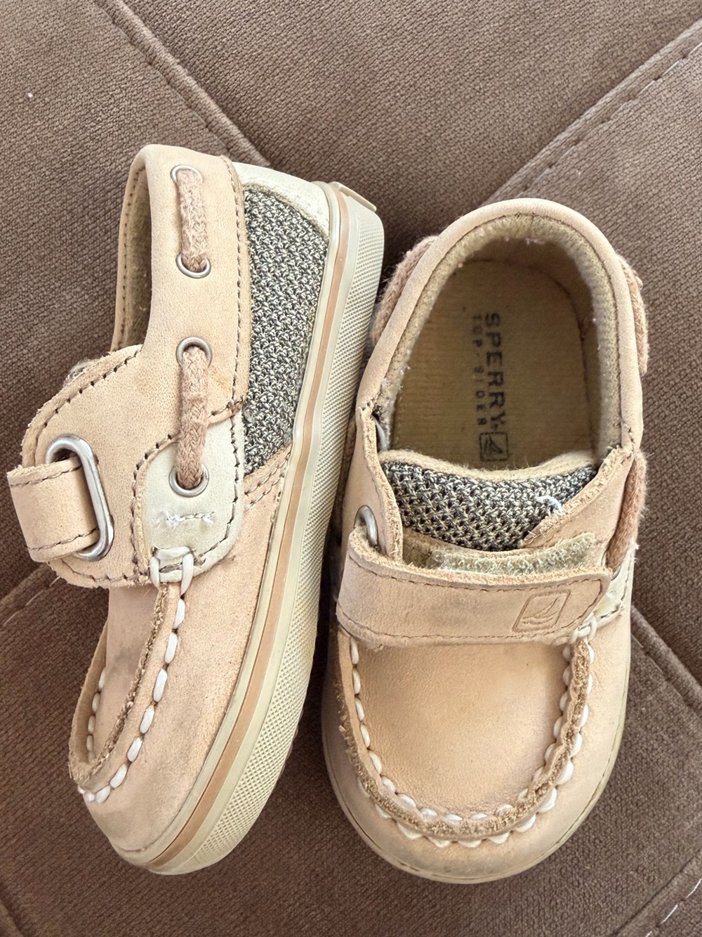Sperry Kids Beige/Tan Suede shoes with Hook-and-Loop Strap